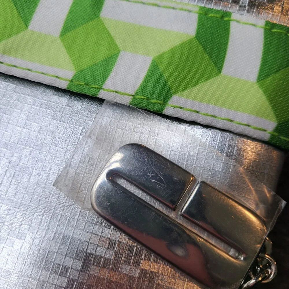 Clinique Makeup Cosmetic Bag Logo Zip Case Travel Pouch Silver Green